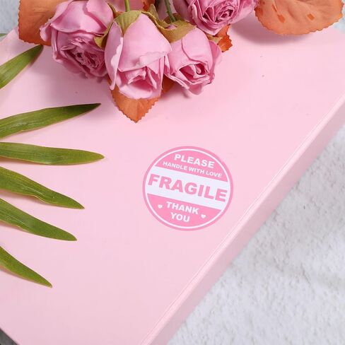 600pcs Fragile Stickers for Shipping Moving Glass Labels Cute Fragile Sticker Handle with Love Warning Packing Label Adhesive Labels Thank You Shipping Moving Mailing Envelops Pink Round in Kuwait