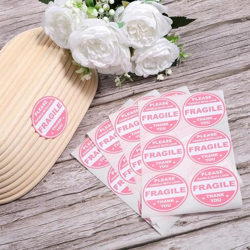 600pcs Fragile Stickers for Shipping Moving Glass Labels Cute Fragile Sticker Handle with Love Warning Packing Label Adhesive Labels Thank You Shipping Moving Mailing Envelops Pink Round in Kuwait