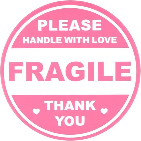 600pcs Fragile Stickers for Shipping Moving Glass Labels Cute Fragile Sticker Handle with Love Warning Packing Label Adhesive Labels Thank You Shipping Moving Mailing Envelops Pink Round in Kuwait