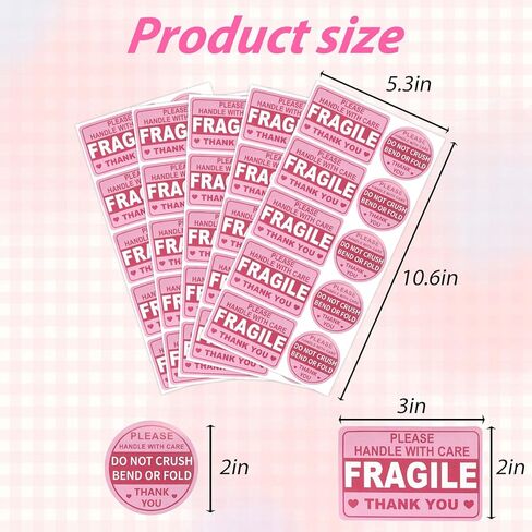 300 Pcs Fragile Stickers for Shipping Pink Round Fragile Labels Cute FragileSticker Handle with Care Thank You Label for Shipping Moving Glass Permanent AdhesiveFragile Labels in Kuwait