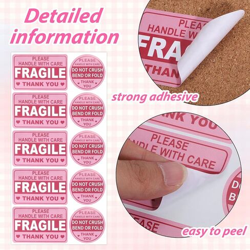 300 Pcs Fragile Stickers for Shipping Pink Round Fragile Labels Cute FragileSticker Handle with Care Thank You Label for Shipping Moving Glass Permanent AdhesiveFragile Labels in Kuwait