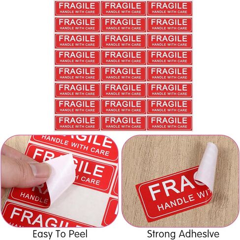 270 قطعة من الملصقات الهشة - مستطيل 3x2 بوصة ومقبض دائري 2 بوصة مع ملصقات العناية، لا تسحق أو تطوي ملصقات الشحن لنقل الصناديق والأظرف البريدية والكرتون (وردي، أحمر) in Kuwait
