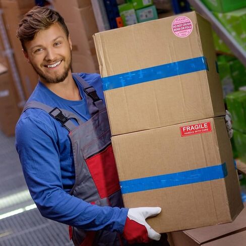 270 قطعة من الملصقات الهشة - مستطيل 3x2 بوصة ومقبض دائري 2 بوصة مع ملصقات العناية، لا تسحق أو تطوي ملصقات الشحن لنقل الصناديق والأظرف البريدية والكرتون (وردي، أحمر) in Kuwait