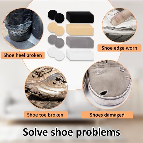 24 Pcs Shoe Patches for Holes, Rectangular Round Form Shoe Repair Patch Self-Adhesive Shoe Heel Repair Kit in 4 Colors for Sneakers and Mesh Shoes (Black, White, Gray, Skin Tone) in Kuwait