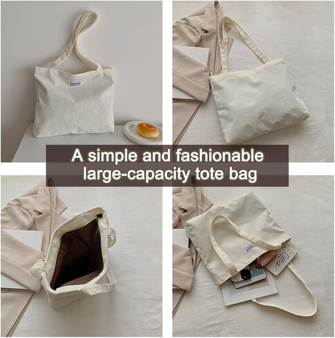 Corduroy Tote Bag for Women,Zipper Casual Tote's Handbag Big Capacity Shoulder Bag with Purse in Saudi Arabia