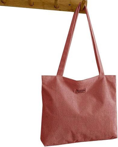 Corduroy Tote Bag for Women,Zipper Casual Tote's Handbag Big Capacity Shoulder Bag with Purse in Saudi Arabia