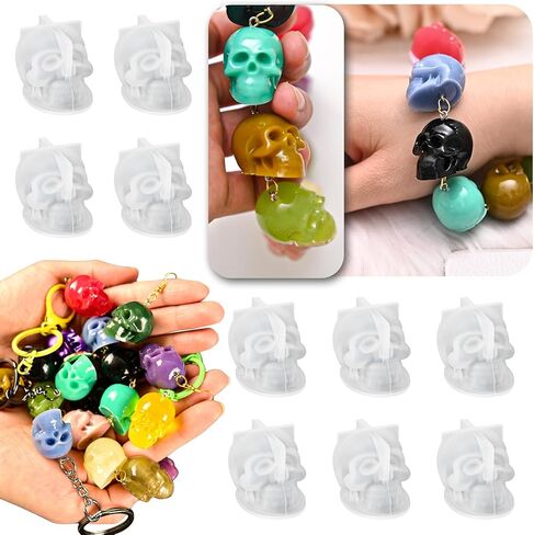 10 PCS Mini Skull Resin Molds, Halloween Silicone Molds for Epoxy Resin Casting Arts Crafts, Little Skull Molds for Keychain Bracelet Earrings Jewelry Cute Candle String Lights Making Halloween Decor in Kuwait