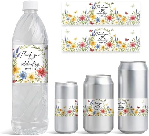 30 Sheets Pink Butterfly Water Bottle Labels, Happy Birthday Flower Wraps Stickers for Water Bottle Personalized Drinking Water Bottle Labels for Birthday Party Decoration, 8.5x2.5Inches in Saudi Arabia
