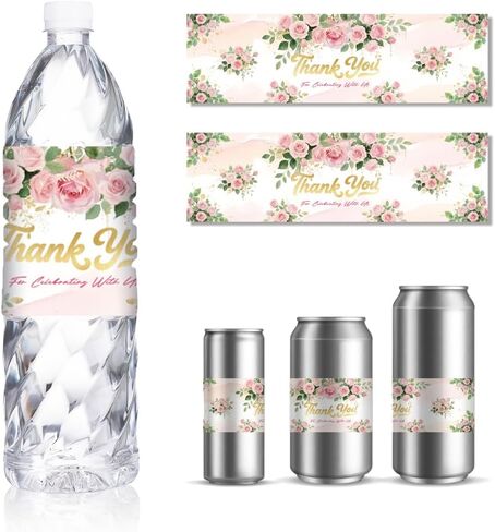 30 Sheets Pink Butterfly Water Bottle Labels, Happy Birthday Flower Wraps Stickers for Water Bottle Personalized Drinking Water Bottle Labels for Birthday Party Decoration, 8.5x2.5Inches in Saudi Arabia