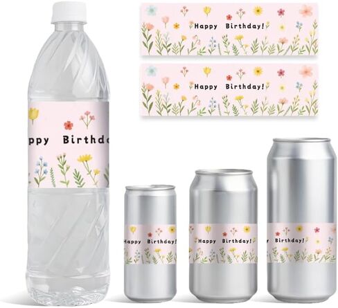 30 Sheets Pink Butterfly Water Bottle Labels, Happy Birthday Flower Wraps Stickers for Water Bottle Personalized Drinking Water Bottle Labels for Birthday Party Decoration, 8.5x2.5Inches in Saudi Arabia