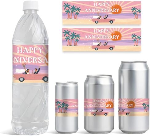 30 Sheets Pink Butterfly Water Bottle Labels, Happy Birthday Flower Wraps Stickers for Water Bottle Personalized Drinking Water Bottle Labels for Birthday Party Decoration, 8.5x2.5Inches in Saudi Arabia