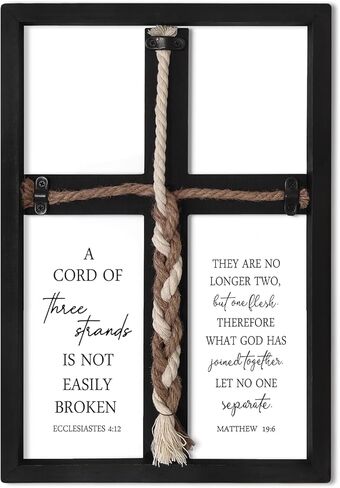 Surfapans سلك من ثلاثة فروع حفل زفاف ديكور الحائط 15 "× 10" الرمال الوحدة عقدة جديلة الفن الصليب حبل علامة الجامعة 4:12 للزوجين الذكرى الزواج المسيحي (أبيض) in Kuwait