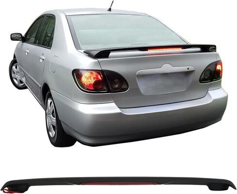 Trunk Spoiler Compatible with 2003-2008 Toyota Corolla, Factory Style ABS Matte Black with Brake Light Trunk Boot Lip Spoiler Wing Deck Lid by IKON MOTORSPORTS, 2004 2005 2006 2007 in Saudi Arabia