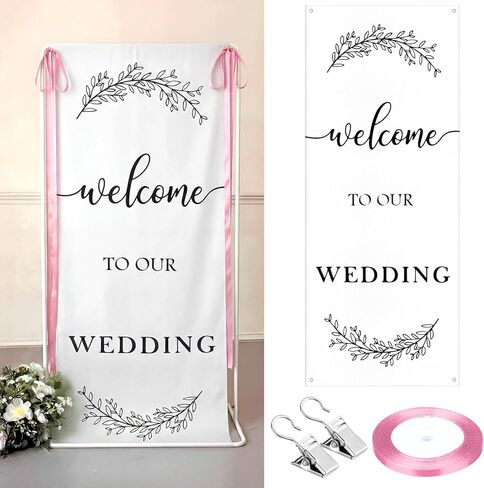 Yousoontic Bride to Be Linen Rustic Bridal Shower Welcome Banner Plain Ceremony Banner with Satin Ribbon and Retaining Clip for Ceremony, Arch, Reception Backdrop in Saudi Arabia