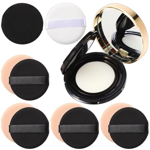 Patelai 7 Pcs 0.5oz Black Empty Cushion Foundation Makeup Sponge Holder with Sponge Puff and Mirror, Portable Make-up Powder Puff Container with Extra Sponges, Refillable Foundation Bb Cream Box in Saudi Arabia