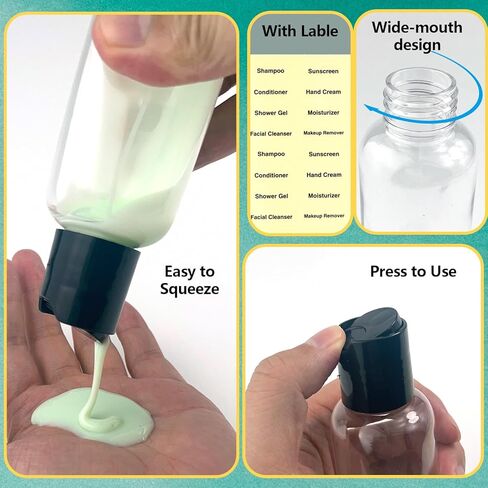 6 Pack Travel Bottles for Toiletries, 3.4oz Travel Shampoo Bottles Leak-Proof Tsa Approved Travel Size Bottle for Shampoo Conditioner and Body Wash, Clear Bottle Body in Kuwait