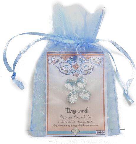 Dogwood Scarf Pin - Gift Packaged - Magnetic Back Closure No holes in Clothes - Gift Packaged - Handcrafted Pewter Made in USA in Kuwait