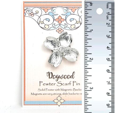 Dogwood Scarf Pin - Gift Packaged - Magnetic Back Closure No holes in Clothes - Gift Packaged - Handcrafted Pewter Made in USA in Kuwait