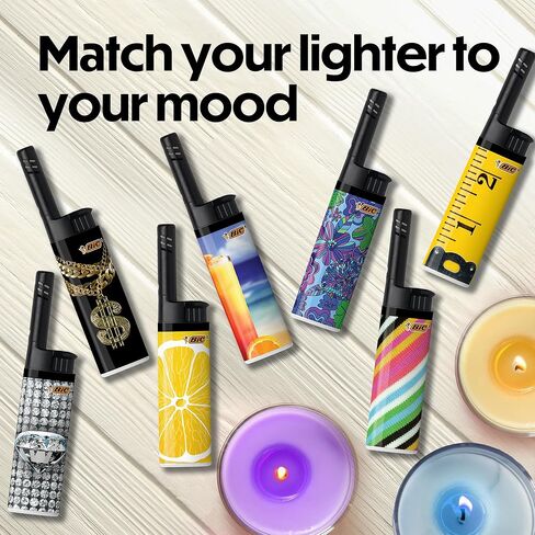 BIC EZ Reach Candle Lighter, The Ultimate Lighter with Extended Wand for Grills and Firepits (1.45-inch), Favorites Series, 6 Count Pack (Assortment of Designs May Vary) in Kuwait