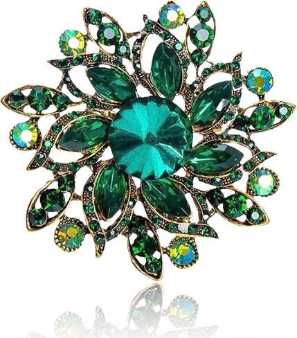 بروش أخضر دبابيس زهرة كريستال عتيقة للنساء دبابيس أنيقة كبيرة ودبوس إكسسوارات عصرية معطف نسائي للمجوهرات وحفلات الزفاف in Kuwait