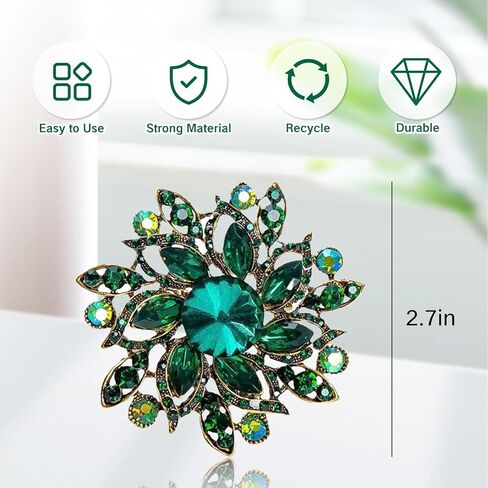 بروش أخضر دبابيس زهرة كريستال عتيقة للنساء دبابيس أنيقة كبيرة ودبوس إكسسوارات عصرية معطف نسائي للمجوهرات وحفلات الزفاف in Kuwait