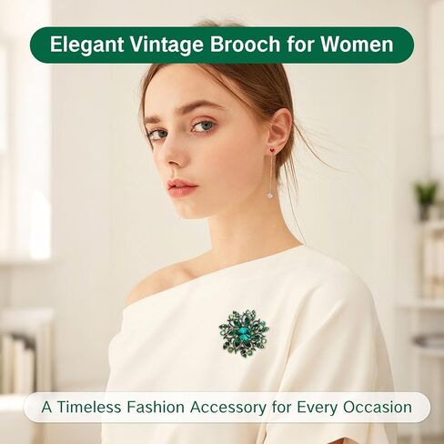 بروش أخضر دبابيس زهرة كريستال عتيقة للنساء دبابيس أنيقة كبيرة ودبوس إكسسوارات عصرية معطف نسائي للمجوهرات وحفلات الزفاف in Kuwait