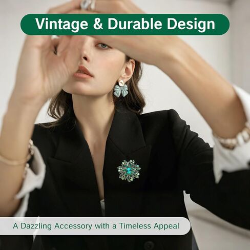 بروش أخضر دبابيس زهرة كريستال عتيقة للنساء دبابيس أنيقة كبيرة ودبوس إكسسوارات عصرية معطف نسائي للمجوهرات وحفلات الزفاف in Kuwait