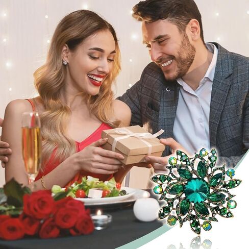 بروش أخضر دبابيس زهرة كريستال عتيقة للنساء دبابيس أنيقة كبيرة ودبوس إكسسوارات عصرية معطف نسائي للمجوهرات وحفلات الزفاف in Kuwait