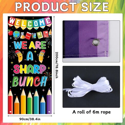 Wiooffen Classroom Welcome Door Cover We Are a Sharp Bunch Front Door Porch Sign Back to School Hanging Banner Decoration Colorful Photo Background Wall Decor for Kindergarten Preschool Elementary in Saudi Arabia