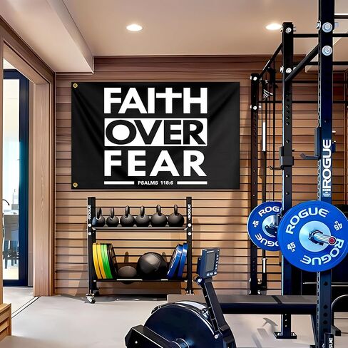 الإيمان على الخوف العلم 3x5 قدم الكتاب المقدس الآية العلم المسيحي البوليستر مع الحلقات النحاسية اللياقة البدنية تحفيزية للمنزل صالة الألعاب الرياضية كلية النوم غرفة مكتب جدار راية ديكور in Kuwait
