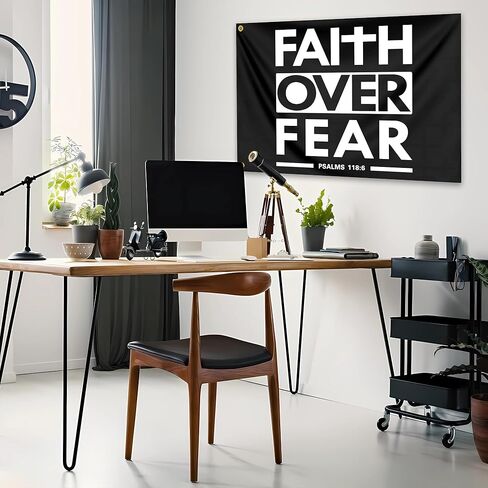 الإيمان على الخوف العلم 3x5 قدم الكتاب المقدس الآية العلم المسيحي البوليستر مع الحلقات النحاسية اللياقة البدنية تحفيزية للمنزل صالة الألعاب الرياضية كلية النوم غرفة مكتب جدار راية ديكور in Kuwait