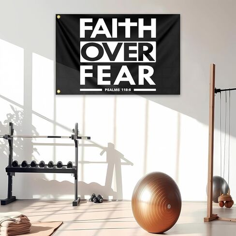 الإيمان على الخوف العلم 3x5 قدم الكتاب المقدس الآية العلم المسيحي البوليستر مع الحلقات النحاسية اللياقة البدنية تحفيزية للمنزل صالة الألعاب الرياضية كلية النوم غرفة مكتب جدار راية ديكور in Kuwait