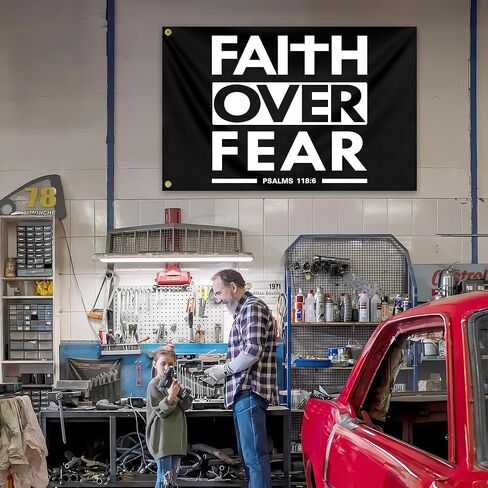 الإيمان على الخوف العلم 3x5 قدم الكتاب المقدس الآية العلم المسيحي البوليستر مع الحلقات النحاسية اللياقة البدنية تحفيزية للمنزل صالة الألعاب الرياضية كلية النوم غرفة مكتب جدار راية ديكور in Kuwait