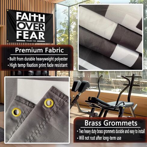الإيمان على الخوف العلم 3x5 قدم الكتاب المقدس الآية العلم المسيحي البوليستر مع الحلقات النحاسية اللياقة البدنية تحفيزية للمنزل صالة الألعاب الرياضية كلية النوم غرفة مكتب جدار راية ديكور in Kuwait