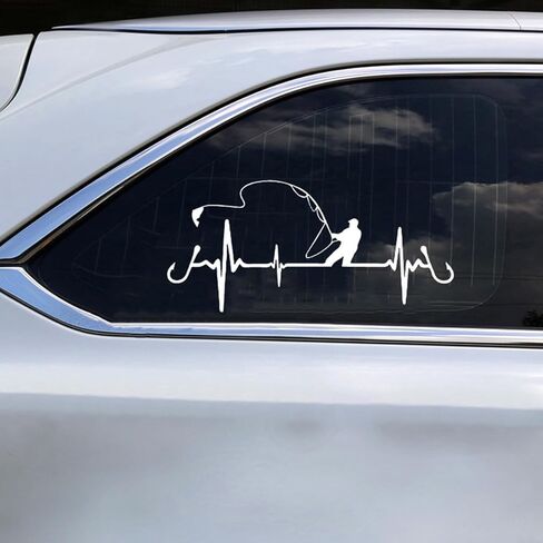 Fishing Heartbeat Car Sticker Decal, 6.7" × 3.1" Waterproof Vinyl Auto Window Decal Decoration, Universal Cars Exterior Stickers Accessories for Car Truck Bumper Laptop Wall (White) in Saudi Arabia