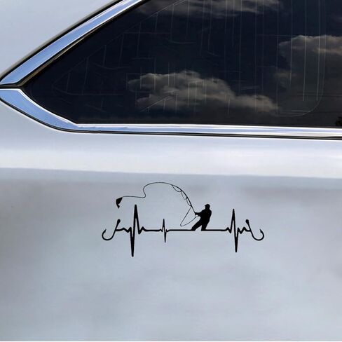 Fishing Heartbeat Car Sticker Decal, 6.7" × 3.1" Waterproof Vinyl Auto Window Decal Decoration, Universal Cars Exterior Stickers Accessories for Car Truck Bumper Laptop Wall (White) in Kuwait