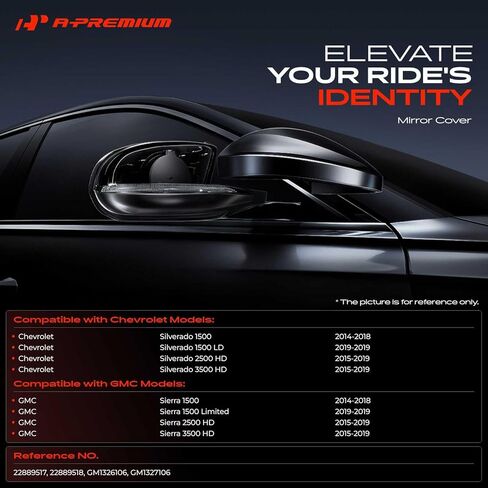 A-Premium 2 PCS Driver and Passenger Side Rearview Mirror Covers Caps - Compatible with Chevrolet Silverado 1500 LD 2019 & GMC Sierra 1500 2500 HD - Textured Black, Without Turn Signal Hole in Saudi Arabia