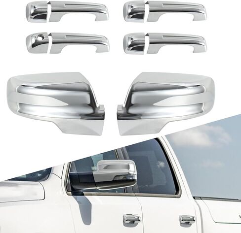 Side Mirror Cover Cap + Door Handle Covers Compatible with Dodge Ram 1500 2019 2020 2021 2022 2023 2024 Left & Right Top Half Mirror Cover Without Smart Keyholes(Chrome) in Kuwait