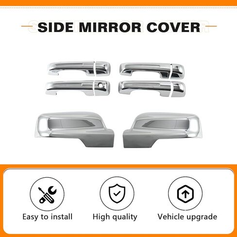 Side Mirror Cover Cap + Door Handle Covers Compatible with Dodge Ram 1500 2019 2020 2021 2022 2023 2024 Left & Right Top Half Mirror Cover Without Smart Keyholes(Chrome) in Kuwait