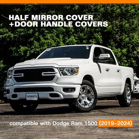 Side Mirror Cover Cap + Door Handle Covers Compatible with Dodge Ram 1500 2019 2020 2021 2022 2023 2024 Left & Right Top Half Mirror Cover Without Smart Keyholes(Chrome) in Kuwait