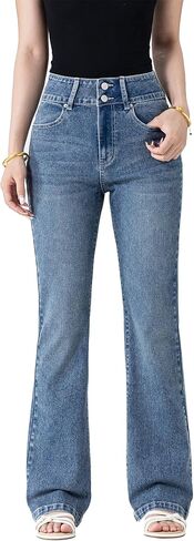 Women's Wide Leg Flare Jeans,High Waisted Baggy Stretch Denim Pants in Saudi Arabia