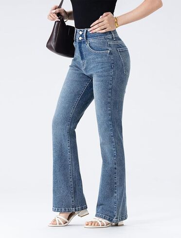 Women's Wide Leg Flare Jeans,High Waisted Baggy Stretch Denim Pants in Saudi Arabia