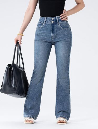 Women's Wide Leg Flare Jeans,High Waisted Baggy Stretch Denim Pants in Saudi Arabia
