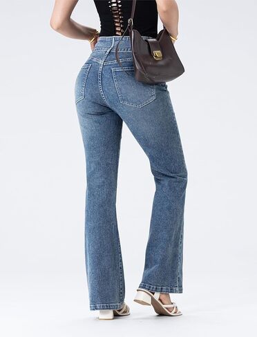 Women's Wide Leg Flare Jeans,High Waisted Baggy Stretch Denim Pants in Saudi Arabia