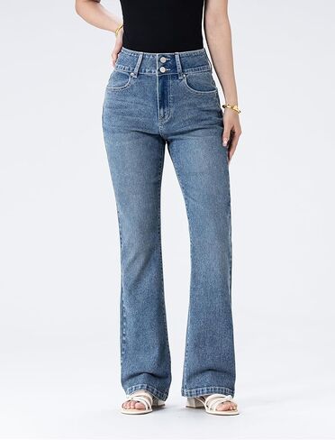 Women's Wide Leg Flare Jeans,High Waisted Baggy Stretch Denim Pants in Saudi Arabia