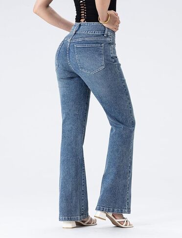 Women's Wide Leg Flare Jeans,High Waisted Baggy Stretch Denim Pants in Saudi Arabia