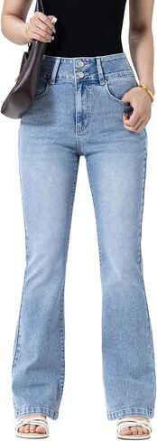 Women's Wide Leg Flare Jeans,High Waisted Baggy Stretch Denim Pants in Saudi Arabia