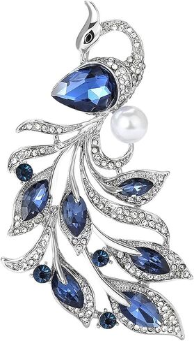 Rhinestone Peacock Phoenix Feather Teardrop Crystal Pearl Accent Brooch Pin For Women Statement Vintage Classic Gold Silver Colors in Saudi Arabia
