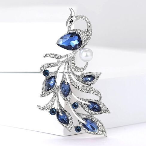 Rhinestone Peacock Phoenix Feather Teardrop Crystal Pearl Accent Brooch Pin For Women Statement Vintage Classic Gold Silver Colors in Saudi Arabia