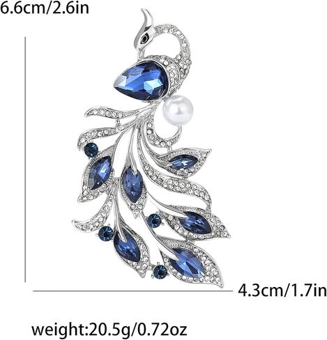 Rhinestone Peacock Phoenix Feather Teardrop Crystal Pearl Accent Brooch Pin For Women Statement Vintage Classic Gold Silver Colors in Saudi Arabia